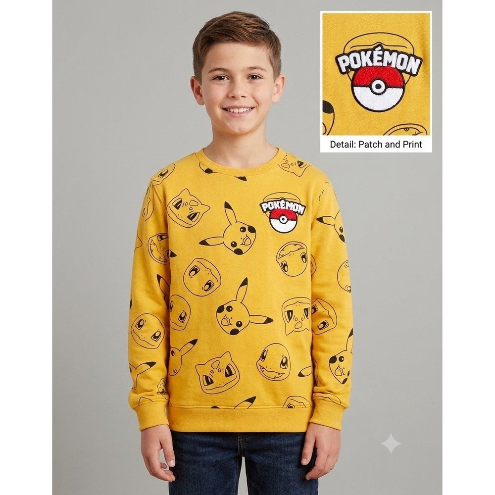 Pokémon Fleece Pullover Sweatshirt Boys XL Yellow Pikachu & Friends Hybrid EUC